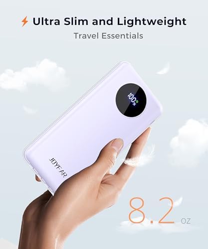 Ultra-Fast Portable Charger with Built-In Cables & LED Display – 10000 m Ah Power Bank for Multiple Devices, 22.5 W Super Speed Charging, Slim Design for Travel & Emergency Use – Compatible with i Phone 16/15/14/13/12, Samsung Galaxy, Google Pixel & More (Purple) – Ultimate Convenience & Safety Features