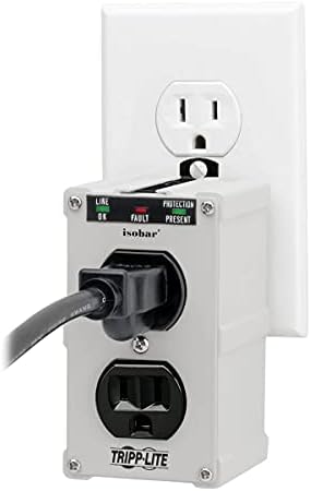 Tripp Lite Isobar ISOBLOK2-0 Industrial Heavy Duty Outlet Extender – Rugged Surge Protector Power Strip with 2 Grounded Outlets, Direct Plug-in Metal Design for Workshop & Garage Use – EMI/RFI Noise Filtering for Enhanced Equipment Safety and Efficiency