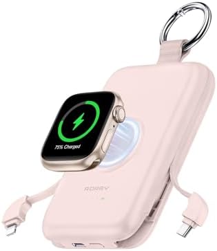 RORRY 10000 m Ah Travel Power Bank with Built-in Cables – PD 20 W Fast Charging for i Phone 16/15/14/13/12/11 & Apple Watch Ultra/10/9/8/7/6/5/4/3 – Lightweight, Compact Portable Charger for Effortless On-the-Go Charging – Stay Connected Anytime, Anywhere