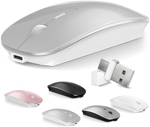 Sleek Silent Wireless Bluetooth Mouse for Mac Book Air & Pro – Dual Mode Optical Design with USB Type-C Receiver, Ergonomic Rechargeable Comfort for i Pad and Laptop Use – Effortless Connectivity & Quiet Performance – Ideal for Work & Play