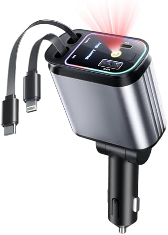 Transform Your Driving Experience with the Starlight Retractable Car Charger – 4-in-1 Super Fast Dual USB Adapter with Retractable Cables for i Phone 15, 14, 13 – Elegant Starry Sky Design for Effortless Charging and Enhanced Compatibility