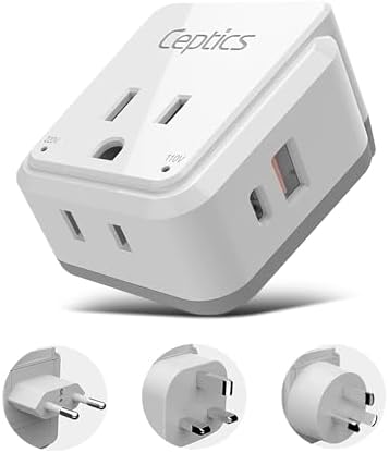 Compact Travel Power Adapter Set for Brazil, Peru & Chile – 20 W Dual USB & USB-C Charger with 2 USA Sockets – Fast Charging with Type C & N Attachments – Portable Plug Converter for Global Travelers – Stay Connected Anywhere