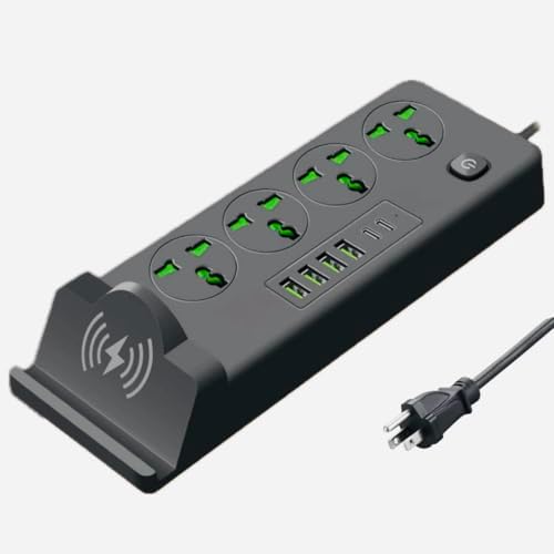 Universal Power Socket with Wireless Charging Pad – Multi-Device Desktop Charging Station Featuring 4 AC Outlets, 4 USB Ports & 2 Type-C Ports, Fire-Resistant Design for Enhanced Safety – Ideal for Home, Office, and Travel Use