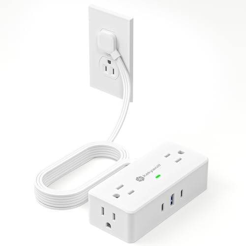 Kakyanill Compact Surge Protector Power Strip with 4 AC Outlets and Dual USB-C Ports – 5 ft Flat Extension Cord for Space-Saving Convenience and 900 Joules Protection – Ideal for Home, Office, and Dorm Room Use – Sleek White Design for Modern Living