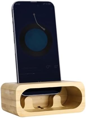 Navaris Bamboo Phone Stand – Bamboo Phone Stand for Desk – Enhanced Sound with Built-in Amplifier – Portable Bamboo Cell Phone Holder Charging Dock for Kitchen Office Bedside – Enhanced Compatibility and Speed