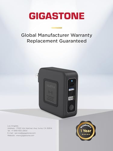 Gigastone 10,000 m Ah 3-in-1 Qi Wireless PD Power Bank with AC Plug – Fast Charging Solutions for i Phone & Android – USB-C PD 20 W, USB-A QC3.0 18 W, Qi 15 W Compatibility – Global Voltage for International Use – Sleek & Portable Design for On-the-Go Charging