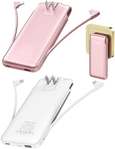 Dual 10000 m Ah Portable Power Bank Set with Built-In Cables and Fast Charging – Travel-Ready USB-C Charger for i Phone & Android Devices in Sleek White & Purple Design – Ultimate Compatibility for On-the-Go Power Solutions
