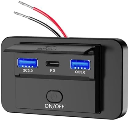 High-Speed 12 V USB Charging Socket Panel with PD 3.0 & QC 3.0 for Cars, Motorcycles & Buses – Waterproof Wall-Mounted Charger with Easy Control Switch for Ultimate Power Delivery and Device Compatibility