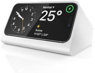 TOPGO Mag Safe Compatible i Phone 16/15 Pro Max Charging Dock – Stylish Bedside Stand with Alarm Clock Functionality, Fast Wireless Charging, Adjustable Viewing Angle, and Built-in Cable Management for a Clutter-Free Nightstand Experience