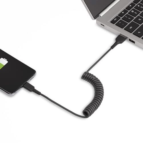 Durable 20-Inch Coiled USB A to C Charging Cable – Heavy-Duty USB 2.0 Fast Charge & Sync Cable, Sleek Black Design for Enhanced Portability and Compatibility with All Devices