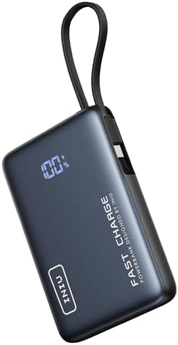 Discover the INIU 10,000 m Ah Power Bank with Built-in USB-C Cable – Your Ultimate On-the-Go Charging Solution for i Phone 15/14/13/12/11, Samsung S22/S21, Google Devices, Air Pods, and i Pads – Fast 20 W Charging for Effortless Power Management. Stay Connected with Enhanced Compatibility and Sleek Design, Perfect for Travelers and Busy Professionals. Experience Convenience and Efficiency with This Lightweight Portable Charger That Fits Seamlessly into Your Lifestyle. Never Miss a Moment with Reliable Power at Your Fingertips – Ideal for Streaming, Working, or Navigating!