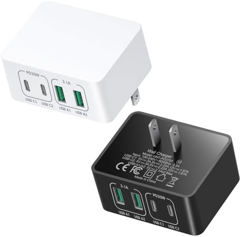 Costyle 40 W Dual USB-C & USB-A Charger Block 2-Pack – Ultra-Fast Compact Wall Adapter for i Phone 15/14/13/12/11 Pro, i Pad, Air Pods & Samsung Devices – Versatile QC+PD 3.0 Technology for Rapid Multi-Device Charging and Space-Saving Portability