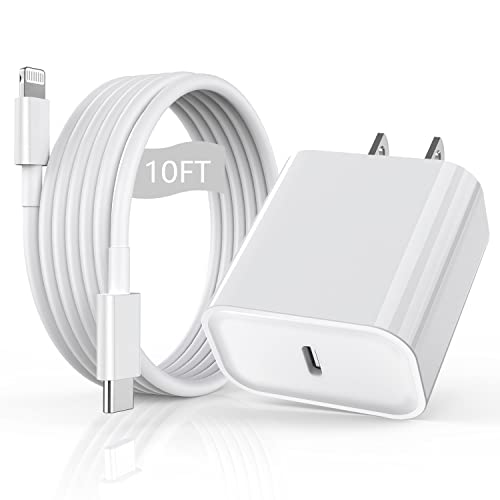 Ultimate 10 FT i Phone Fast Charger with 20 W USB C Power Delivery Block – Apple MFi Certified Lightning Cable for Rapid Charging of i Phone 14/Pro/Pro Max/Plus/13/12/11/Mini/XS/XR/SE 2022 & i Pad – Unmatched Length for Flexibility and Convenience