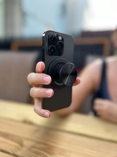 Ultimate Sleek Gray Magnetic Phone Grip & Kickstand – Enhanced One-Handed Use for Mag Safe, i Phone & Samsung Devices with Universal Adapter – Ergonomic Design for Secure Hold & Effortless Hands-Free Viewing