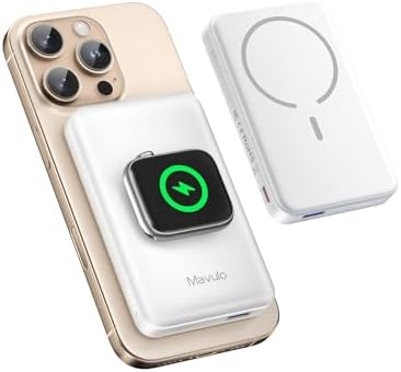 Magnetic 2-in-1 Wireless Portable Charger for Apple Watch & i Phone – 12000 m Ah Fast Charging Power Bank with 20 W Output for i Phone 16/15/14/13/12 & All Apple Watch Series – Compact Travel Essential in Pink – Charge 4 Devices Simultaneously with Advanced Safety Features
