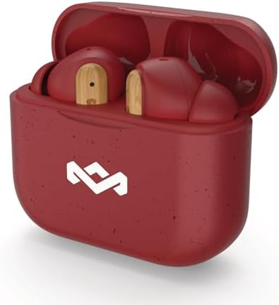 House of Marley Little Bird Eco-Conscious True Wireless Earbuds – Exceptional Audio Quality with Touch Controls, Integrated Mic, 24-Hour Battery Life, and USB-C Fast Charging – Ideal for Gamers and Music Enthusiasts (Red) – Experience Sustainable Sound Innovation for Everyday Use