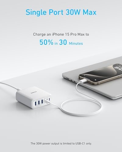 Anker 112 W Max 6-Port Fast Charging Station – Versatile Desktop USB-C Charger for i Phone, i Pad, Mac Book, Samsung & More – Multi-Device Power Hub with Built-in Safety Features for Home, Office & Travel – Custom Charging Experience (Cables Not Included)