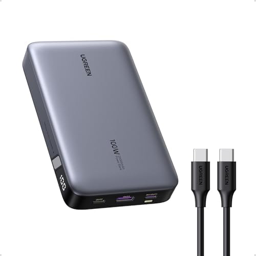 UGREEN 20000 m Ah 100 W USB-C Power Bank – Ultra-Fast Multi-Device Charger with Digital Display for Seamless Charging of Mac Book, i Pad, i Phone 16, Galaxy S24 Ultra, Steam Deck & Dell XPS – Enhanced Portability and Efficiency for On-the-Go Power Needs