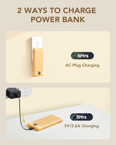 VRURC 10,000 m Ah USB C Power Bank with Built-in Cables & AC Wall Plug – Compact Lightweight Travel Charger for Smartphones & Tablets – Ultimate Convenience & Enhanced Charging Speed
