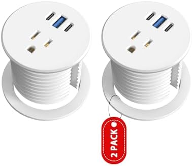 Upgrade Your Workspace with 2-Pack Desk Grommet Power Outlet – 2.5-Inch Recessed Power Solution Featuring 20 W Fast Charging USB-C Port for Effortless Device Connectivity in Conference Rooms and Office Furniture – ETL Listed for Optimal Safety and Performance