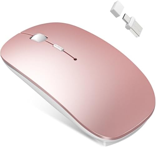 Sleek Silver Bluetooth Wireless Mouse for Mac Book Air & Pro – Ergonomic, Rechargeable, and Silent Tri-Mode Connectivity (2.4 G USB-C/USB-A, Bluetooth 5.2/3.0) for Ultimate Productivity on the Go