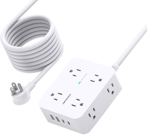 HANYCONY 15 Ft Extension Cord Power Strip with 8 AC Outlets & 4 USB Ports (2 USB-C) – 1080 J Surge Protector for Enhanced Safety, Wall Mountable Desk Charging Station for Home Office & College Dorm Essentials