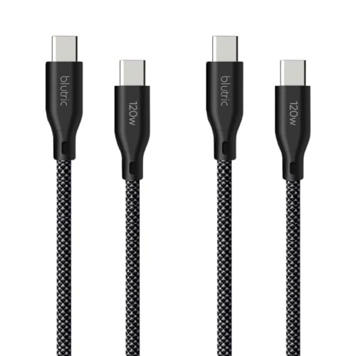 Transform Your Power Management with Blutric’s 120 W USB-C to USB-C Cable Duo – Robust 2 m Braided Cables for Ultra-Fast Charging & Seamless Data Transfer, Compatible with i Phone 15, Samsung S23, i Pad, Mac Book, & PS5 – Perfect for Professionals & Gamers, Engineered for 10,000+ Bend Durability
