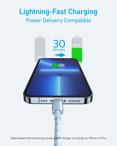 Anker Premium Nylon Braided USB C to Lightning Cable – 6 FT Durable MFi Certified Charger for i Phone 14 and More – Fast Charging & High-Speed Data Transfer Cable for Ultimate Connectivity