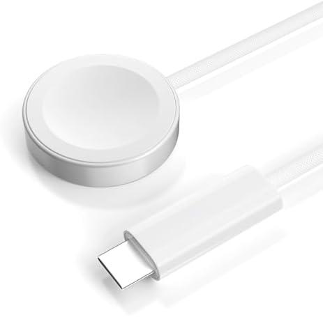 Ultra-Fast Magnetic Charger for Apple Watch – USB-C Power Cable with 3 Ft Length for Series 10, 9, 8, 7, 6 & SE – 2-3 Hour Rapid Charge with Intelligent Smart IC Technology – Sleek White for Optimal Compatibility & Durability on the Move