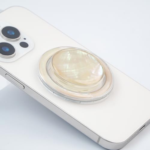 Chic Natural Abalone Shell Foldable Phone Grip – Magnetic Handle for Secure Smartphone & Tablet Handling, Stylish Accessory for Enhanced Portability and Aesthetic Appeal