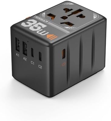 TESSAN 100 W Ga N Travel Adapter with 5 USB Ports – Universal Power Converter for Global Charging in 200+ Countries, Fast Charging Solution for Laptops, Smartphones & Tablets – Compact & Lightweight Design for Effortless Portability