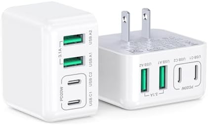 40 W USB-C 4-Port Wall Charger Duo: Rapid Dual PD & QC Technology for Simultaneous Charging of i Phone, i Pad, Air Pods & More – Compact Universal Charger for Travel & Home Use