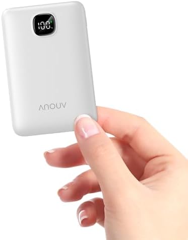 Ultra Slim ANOUV 10,000 m Ah Portable Charger – Fast Charging Power Bank with PD 22.5 W & QC 3.0 for i Phone and Android Devices – Lightweight External Battery for On-the-Go Charging Needs