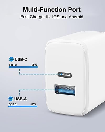 20 W Dual-Port Fast Charger for i Pad: Rapid Charging Solution with 6.6 ft USB-C to Lightning Cable – Compatible with i Pad 9/8/7/6/5, i Pad Air 2/3, i Pad Mini 3/4/5, Compact & Portable Foldable Wall Adapter for Dual Device Charging