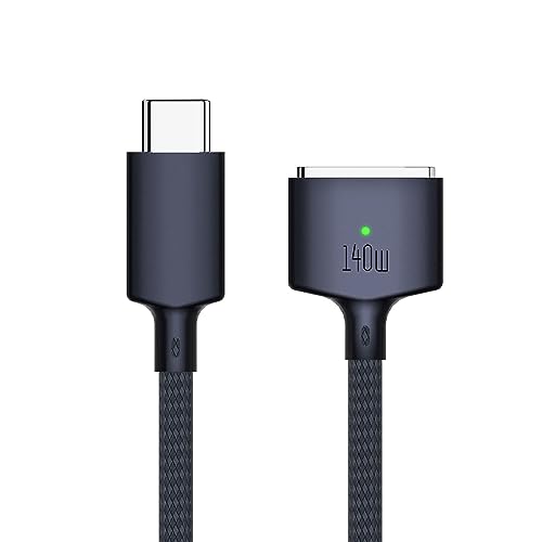 High-Performance 140 W USB-C Magnetic Charging Cable for Mac Book Air (M2, 2022) & Mac Book Pro (M1/M2, 14″ & 16″) – 6.6 ft Midnight Braided Cord, Rapid 50% Charge in 30 Minutes, Secure Magnetic Connection, Durable Tangle-Free Design, Enhanced Safety Features with 365-Day Satisfaction Guarantee