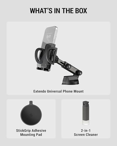 Scosche UH2WDEXCLN Universal Hands Free Phone Mount for Car Windshield/Dashboard, Suction Cup Cell Phone Holder with 360° Rotation, Includes Screen Cleaner, Stand Compatible with iPhone and Android – Enhanced Compatibility and Speed