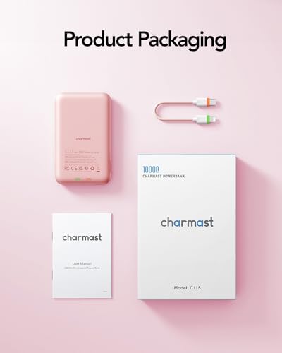 Charmast 10000 m Ah Slim Power Bank – 20 W Fast Charging Portable Charger with Removable Cable for i Phone & Android – Lightweight Hand-Free Battery Pack with Digital Display for Effortless Travel Convenience