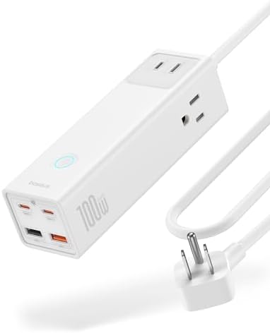 Baseus 1200 J Surge Protector Power Strip – PD 40 W USB-C Fast Charging Station with 3 AC Outlets & 3 USB Ports for Ultimate Device Compatibility in Home, Office, or Dorm Room – Safe, Efficient, and Compact Charging Solution