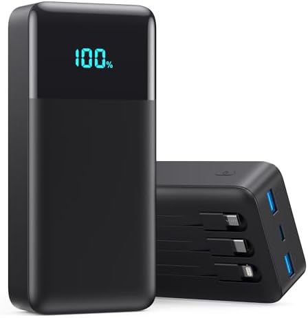 High-Capacity 50800 m Ah Portable Power Bank with 3 Built-In Cables, 25 W PD & QC4.0 Fast Charging – Universal Charging Solution for i Phone 16/15/14/13, Android Devices & More – Smart LCD Display, 6 Outputs & 2 Inputs, Enhanced Safety Features for On-the-Go Power Needs