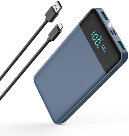 Ultra Slim 10800 m Ah Portable Charger with LCD Display – Fast Charging Power Bank with 20 W PD USB-C Output, Ideal for i Phone 15, 14 & Samsung Android – Compact Power Solution for On-the-Go Charging