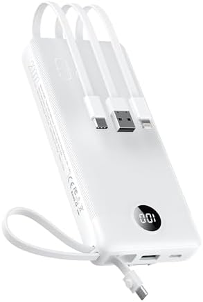 VEEKTOMX 10,000 m Ah Portable Power Bank with Integrated Charging Cables – Slim, Lightweight Fast Charger for i Phone, Samsung, and Android Devices – Essential Travel Companion with Intelligent Charging Technology for On-the-Go Convenience