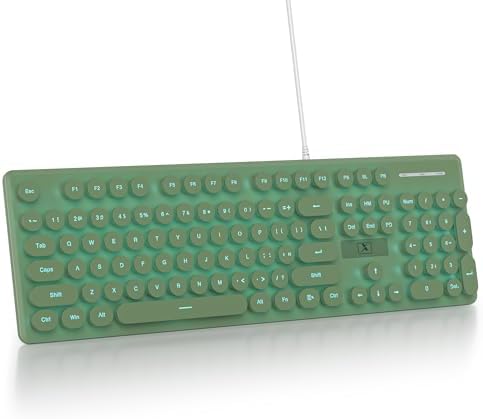 Vibrant Purple Ergonomic Wired Membrane Keyboard – Full-Size 104 Keys with Round Typewriter Keycaps, White LED Backlighting, and Ultra-Quiet Performance for Enhanced Productivity in Any Workspace