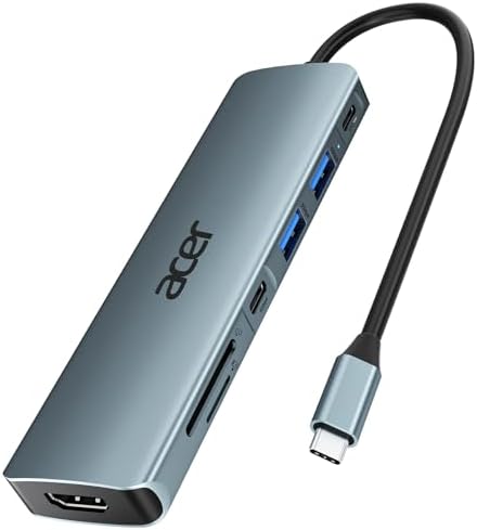 Acer 7-in-1 USB C Hub with 4 K HDMI Splitter – Ultimate Connectivity Solution for Laptops & PCs – Fast 5 Gbps Data Transfer, PD 100 W Charging & SD Card Reader – Transform Your Workspace with Enhanced Performance and Versatility