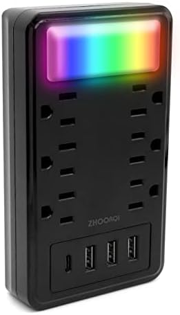 ZHOORQI 6-Outlet Multi Plug Extender with USB-C Fast Charging – Compact Surge Protector for Home, Office & Travel – Versatile Wall Charger with Enhanced Safety Features and Sleek Design for Effortless Device Connectivity