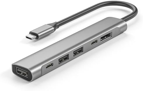 Unlock Ultimate Connectivity with the 6-in-1 USB C to Display Multiport Adapter – Sleek Space Grey Type-C Hub Featuring Display Port and USB-C Charging, Perfect for Mac Book Pro and Air Users on the Move! Enhance Your Productivity with Three USB 2.0 Ports for Fast Data Transfers and Seamless Device Integration. Compact and Portable Design Ensures Effortless Setup Anywhere You Go – Ideal for Professionals and Creatives Alike! Elevate Your Tech Game with This Essential Accessory, Crafted for Durability and Style. Experience Plug-and-Play Convenience with Comprehensive Compatibility Across Type-C Devices. Stay Efficient and Tidy by Connecting Multiple Devices Without the Clutter. Perfect for Presentations, File Transfers, and Everyday Use – This USB C Multiport Adapter is Your Go-To Solution for Maximizing Your Mac Book’s Potential!