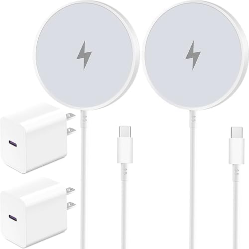 Ultra-Fast 15 W Magnetic Wireless Charger for i Phone 16/15/14/13/12 & Samsung Galaxy S25 – 10 ft Long Cable 2-Pack with Type-C 20 W PD Block – Enhanced Safety and 360° Flexibility for Optimal Charging Experience