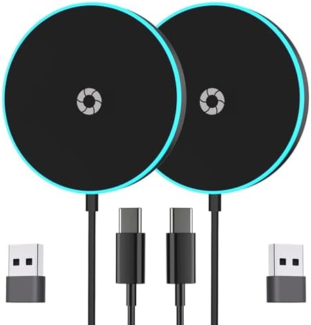 Mag Safe Charger 2 Pack – 15 W Magnetic Wireless Fast Charging Pads for i Phone 16/15/14/13/12 & Air Pods – Slim, Portable Design with Durable Aluminum Alloy – Quick USB-C/A Compatibility – Stylish Silver Finish for Ultimate Convenience and Efficiency