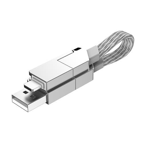 6-in-1 USB Multi Charging Cable, 100W PD Fast Charging USB C Cable, Keychain Cable, Magnetic Key Ring with Lighting, Type-C & Micro & USB-A Ports for Smartphones, Tablets, Power Banks (White Gray) – Enhanced Compatibility and Speed