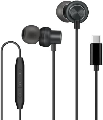 PALOVUE USB Type C Magnetic In-Ear Earbuds with Integrated Mic & Volume Control – Universal Compatibility for Google Pixel, Samsung, One Plus, Huawei, Sony & Mac Book – Ergonomic Design for All-Day Comfort & Premium Audio Quality for Audiophiles