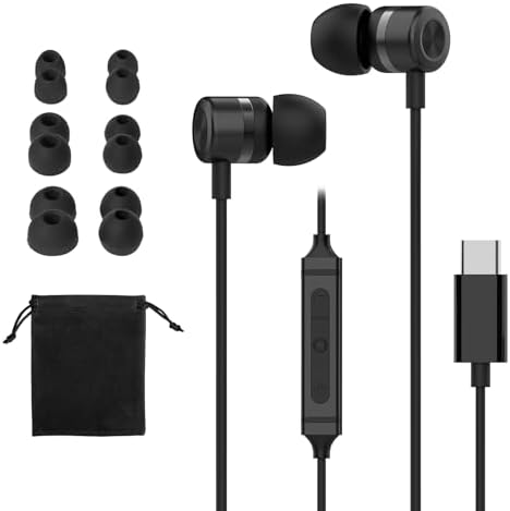 USB C Wired Earbuds for i Phone 15/16 Pro & Samsung S20-S23 – Hi-Fi Bass Noise-Isolating Earphones with Built-in Microphone, 4.9 ft Tangle-Free Cord, Magnetic Design, and 6 Customizable Ear Tips for Ultimate Comfort and Enhanced Audio Experience